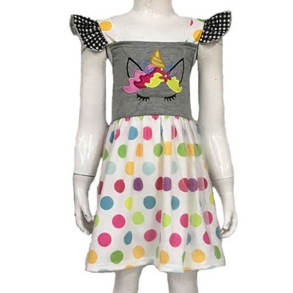 Boutique Unicorn Girls Polka Dot Dress